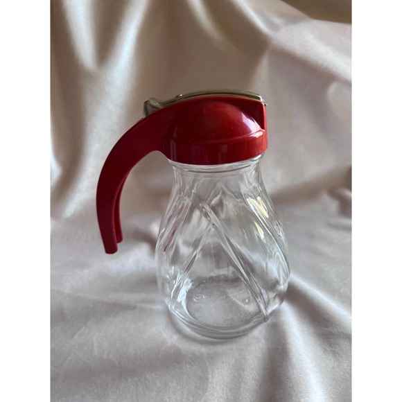 Vintage Clear Glass Red Topped Sugar Dispenser - Picture 1 of 3